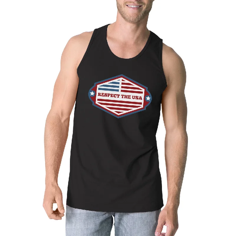 Sustainable Fashion Extravaganza Respect The USA Mens Black Sleeveless Shirt Funny 4th Of July Tanks