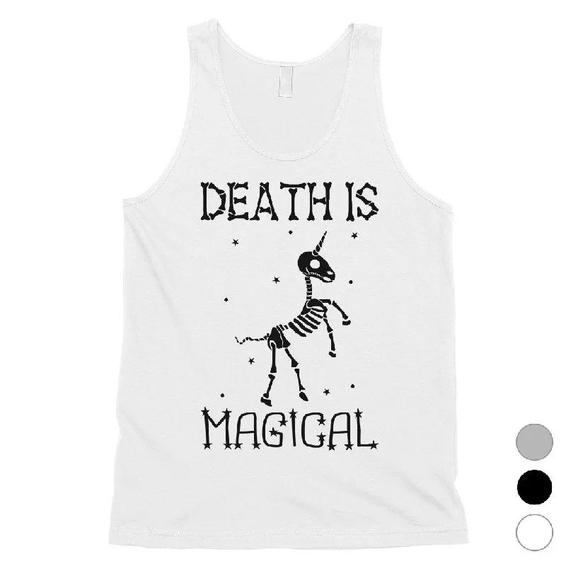 Women's Clothes And Apparel Death is Megical Unicorn Skeleton Funny Halloween Mens Tank Top