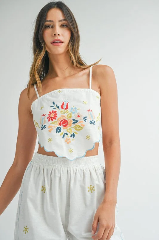 Smart Casual Deals On Island Time Linen Embroidered Crop Top