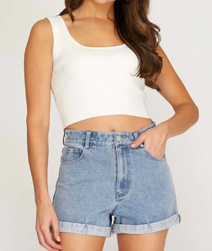 Women's Chic Outerwear Garments Woven High-Waist Denim Shorts In Blue