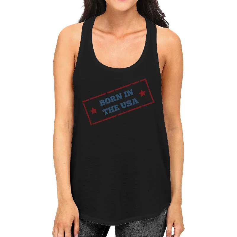 Women's High-End Clothing Born In The USA Black Unique Graphic Tank Top For Women Gift Ideas