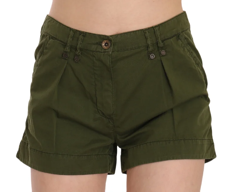 Affordable Luxury Women's Apparel PLEIN SUD Emerald Mid Waist Cotton Women's Shorts