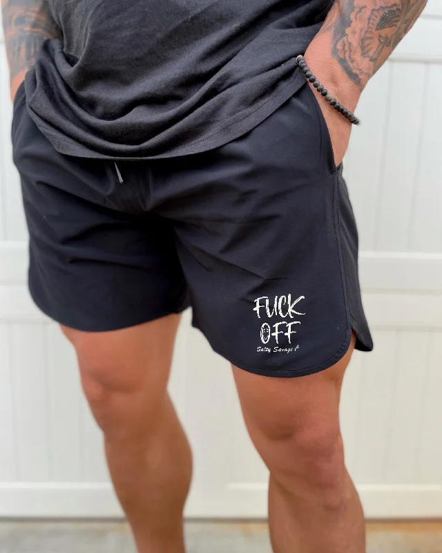 Women's Plus-Size Clothes Salty Savage "Fuck Off" Wave Cut Hybrid Training Shorts | Black