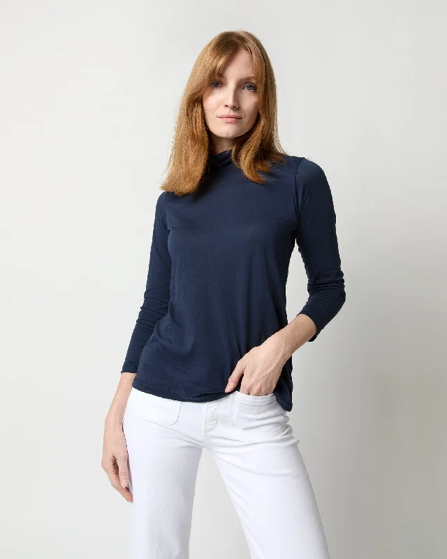 Vintage-Inspired Garments Turtleneck Tee in Navy Pima Cotton