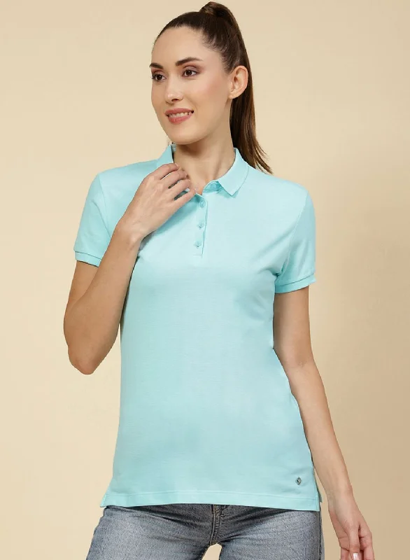 Women's High-Fashion Apparel Women Aqua Blue Solid T-Shirt