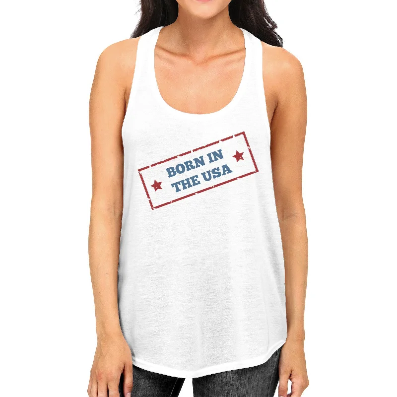 Women's Sporty Chic Clothes Born In The USA White Unique Graphic Tank Top For Women Gift Ideas