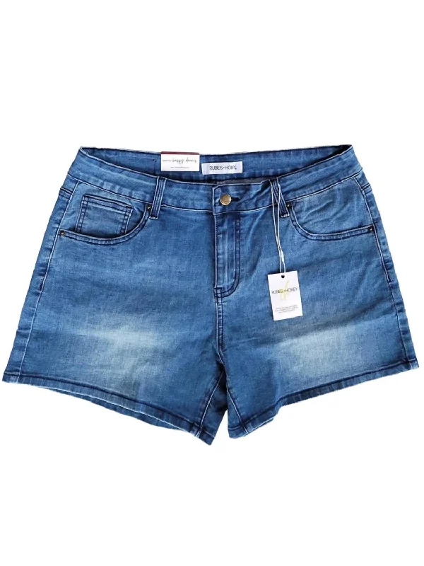 Women's Fashion-Forward Apparel Baseball Denim Shorts In Blue