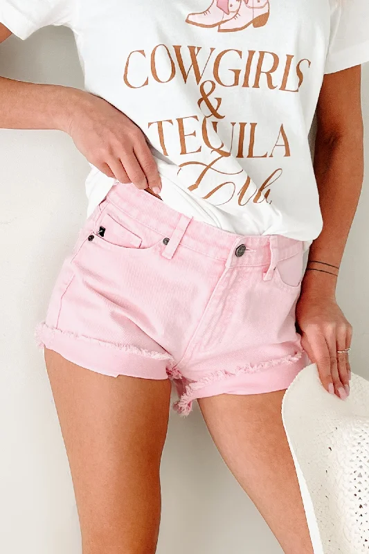 Limited Time Cheyenne High Rise Frayed Kancan Denim Shorts (Pink)