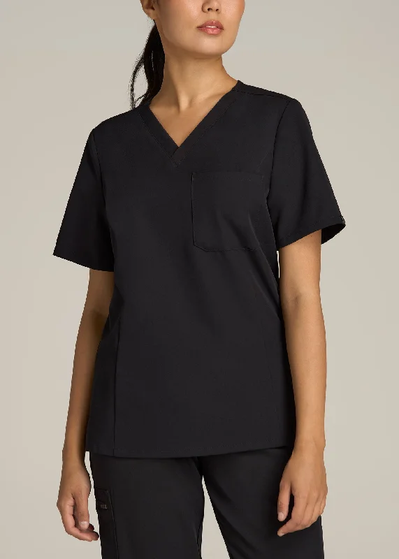 Contemporary Chic Promotions Short Sleeve V-Neck Scrub Top for Tall Women in Black