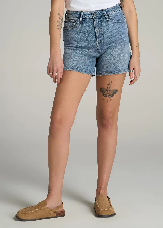 Women's Clothing Sets High Rise Denim Shorts for Tall Women in Heritage Faded