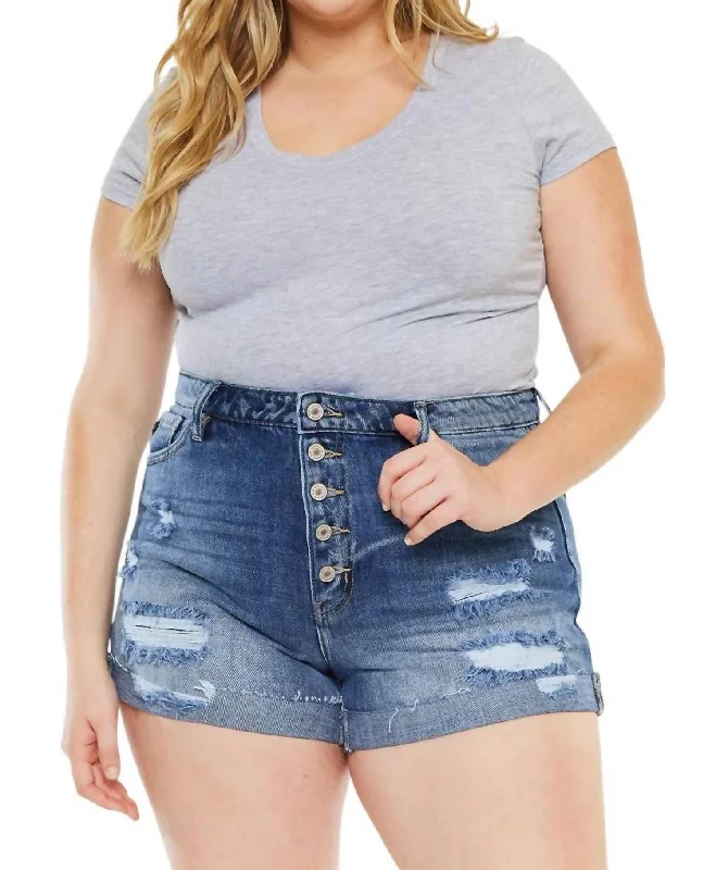 Modern Chic Discounts Ultra High Rise Shorts In Medium Wash