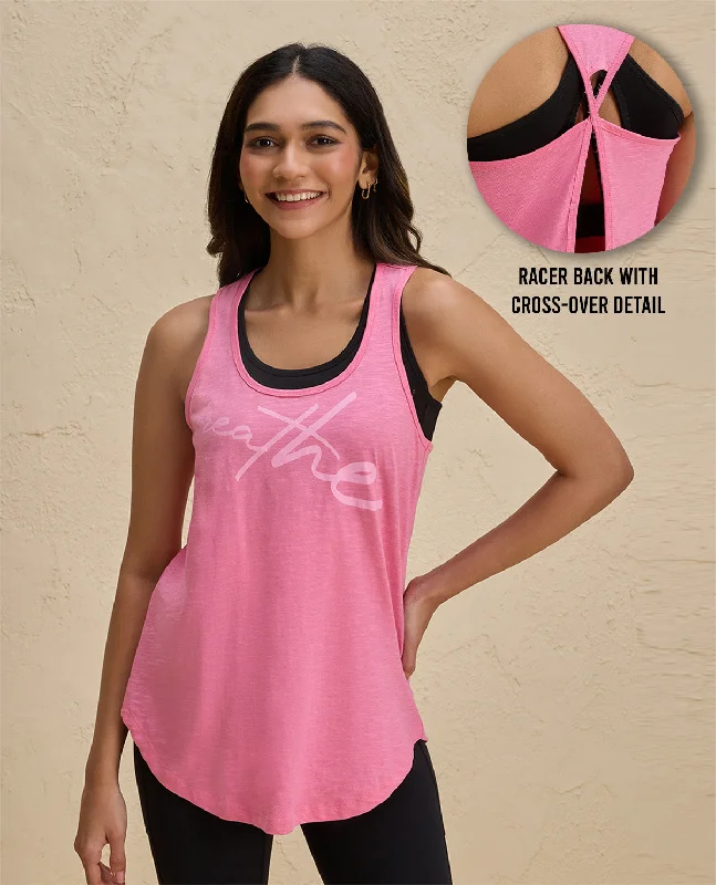 Women's Clothes For The Office Nykd By Nykaa Summer Essential Cotton Slub Longline Tank -NYAT034-Pink