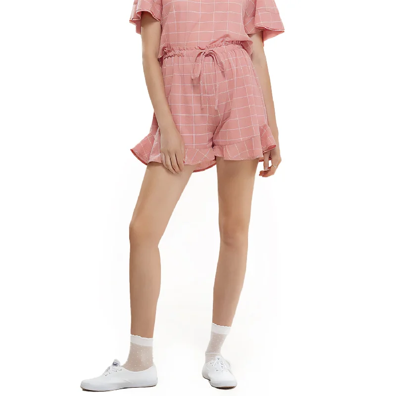 Women's Cozy Winter Attire Women's Ruffled Hem High-waist Shorts In Pink