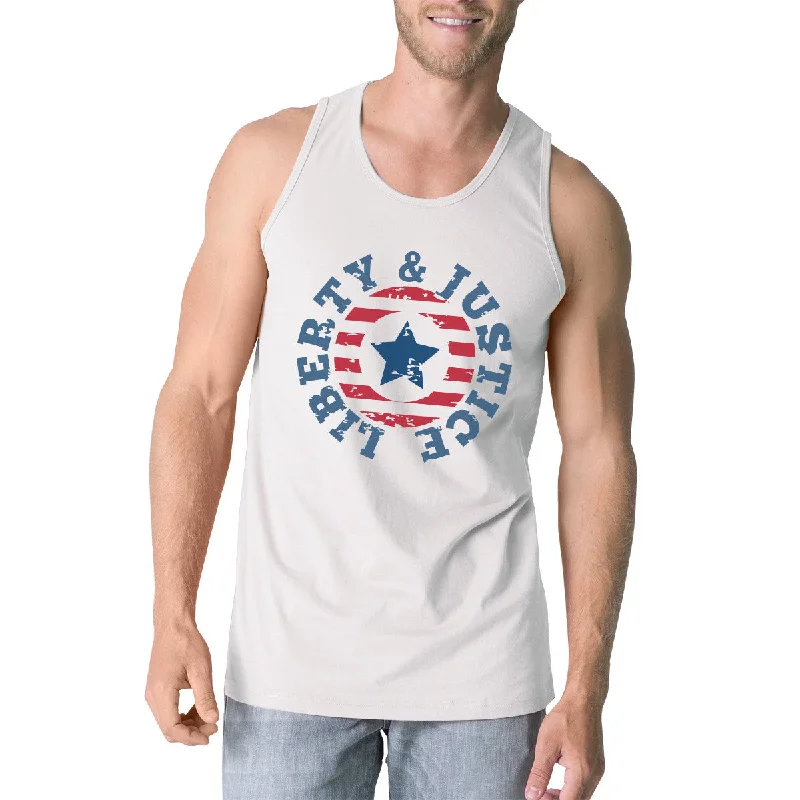 Glamorous Fashion Offers Liberty & Justice White Sleeveless Tee 4th Of July Tank Top For Men