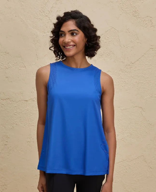 Women's Sporty Clothes Nykd By Nykaa Quick Dry Stylised Tank Top  Longline -NYK034-Bright Blue