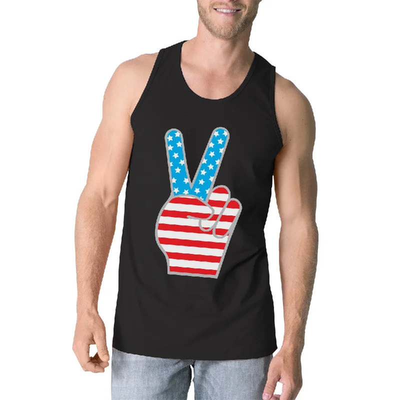 Chic Trend Collection American Flag Cute Peace Sign 4th Of July Tank Top For Men Cotton