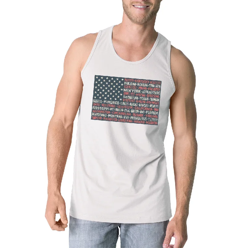 Don't Miss Out 50 States Us Flag Mens White Tank Top Funny 4th Of July Cotton Tank