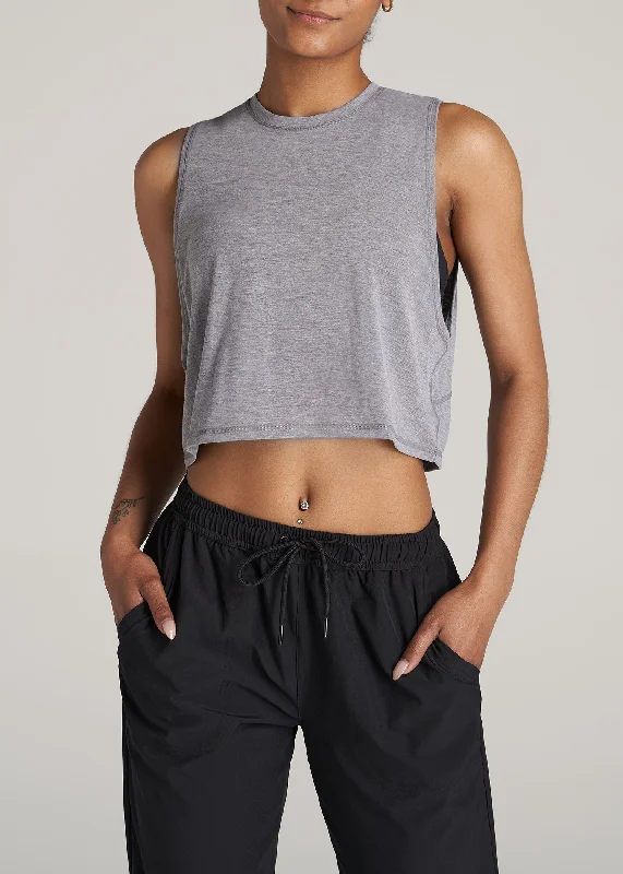 Women's Trendy Garments Athletic Cropped Muscle Tank Top for Tall Women in Grey Mix