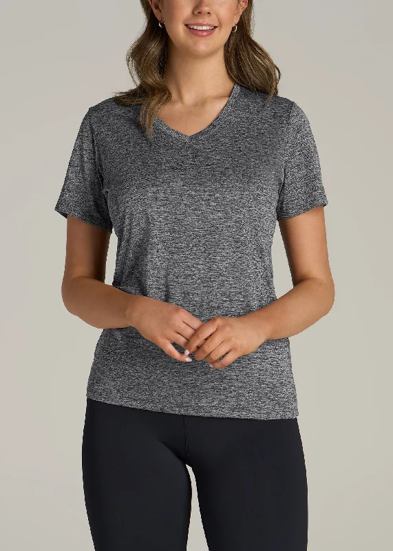 Women's Elegant Garments Short Sleeve Active V Neck T-Shirt for Tall Women in Grey Space Dye