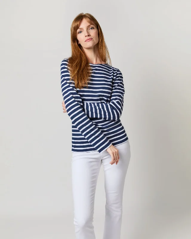 Comfortable Lounge Clothing Modern Minquiers Tee in Marine/Neige Stripe