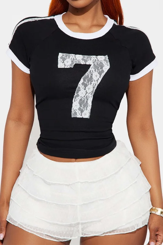 Classy Style Discounts Number 7 Lace Patchwork Short Sleeve T-Shirt