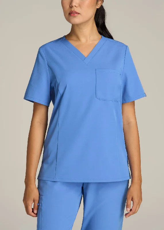 Vibrant Style Promotions Short Sleeve V-Neck Scrub Top for Tall Women in Deep Sky Blue