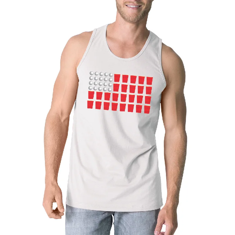 Ride The Style Wave Beer Pong Flag Mens White Cotton Tank Top Funny 4th Of July Gift