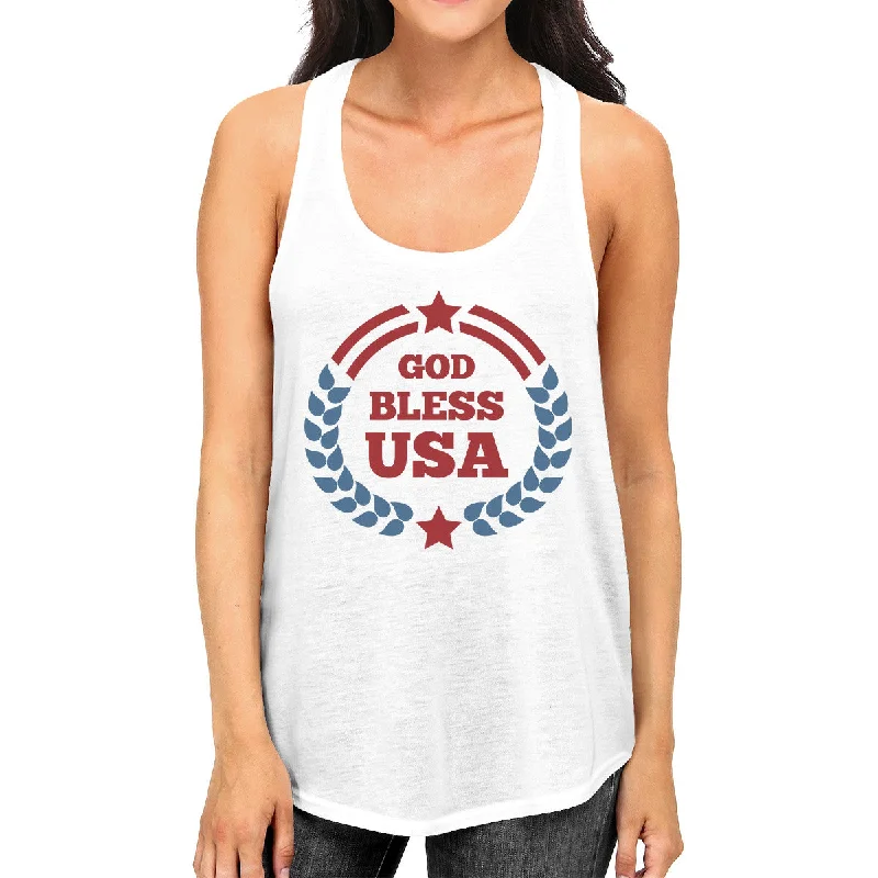 Comfortable Women's Clothes God Bless USA Womens White Cotton Tank Top Independence Day Gifts