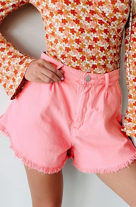 Women's Clothing For Special Occasions Becky High Waist Frayed Hem Denim Shorts (Pink)