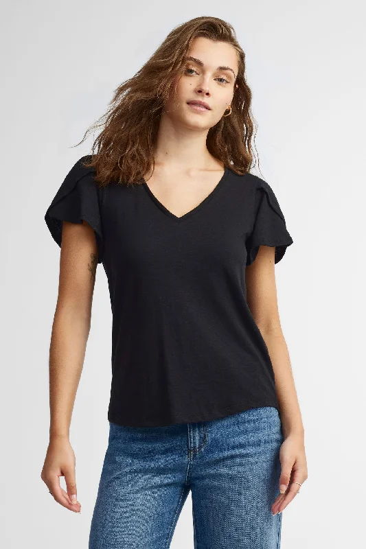 Relaxed Style Deals T-shirt col en V manches courtes tulipe coton - Femme