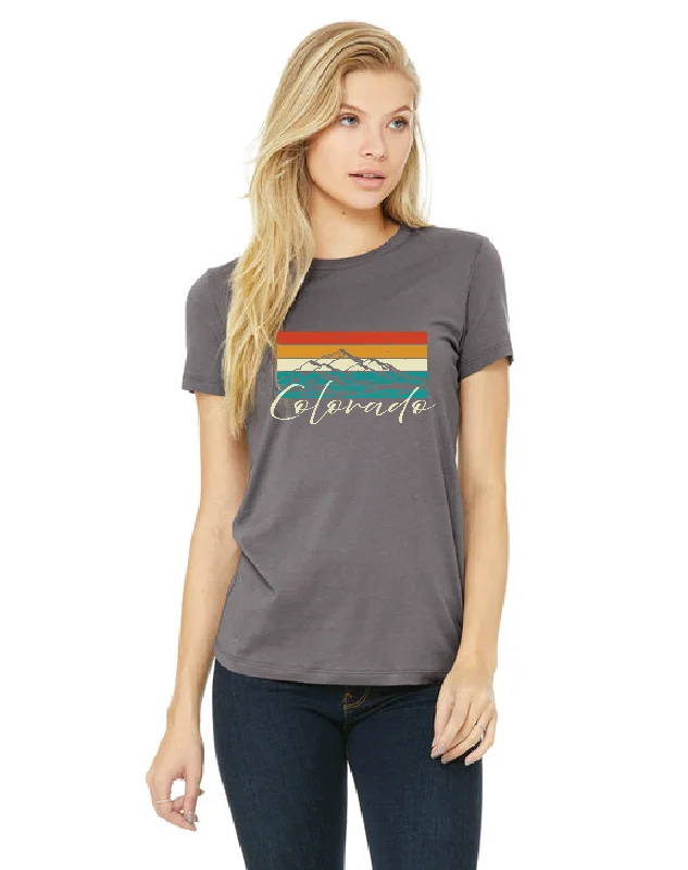 Women's Vintage Attire Colorado Colorful Peaks Short Sleeve Shirt (Grey)