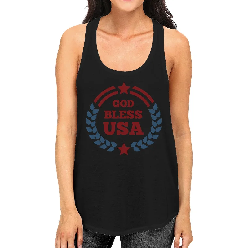 Women's Loungewear Clothes God Bless USA Womens Black Cotton Tank Top Independence Day Gifts