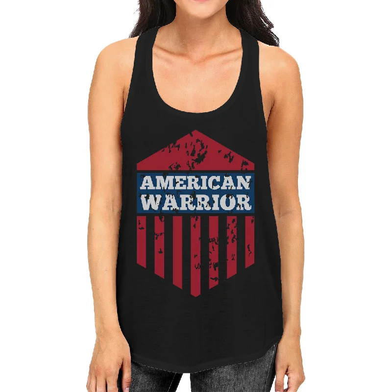 Women's Urban Clothing American Warrior Womens Black Crewneck Graphic Tanks Gift For Her