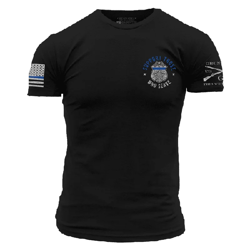 Luxury Women's Clothing Blue Line Support Those Who Serve™  T-Shirt - Black