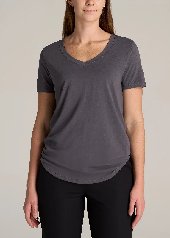 Timeless Women's Garments Women's Tall Scoop V-Neck Tee in Charcoal