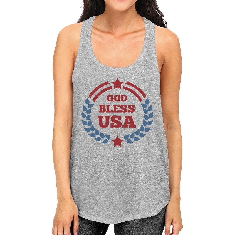 Women's Clothes For Work God Bless USA Womens Grey Cotton Tank Top Independence Day Gifts