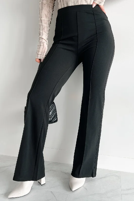 Women's Elegant Outfit Working Smarter Front Seam Straight Leg Pants (Black)