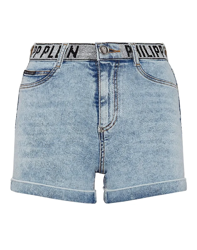 Classic Modern Offers Denim Hot Pants Stones Philipp Plein TM with Crystals