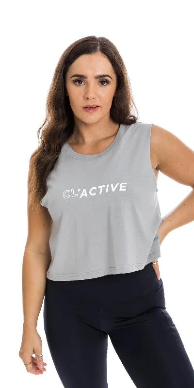 Luxe Style Discounts Steel Grey CL Active Crop Tank