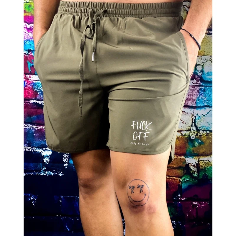 Modern Women's Clothes Salty Savage Men’s “FUCK OFF” Wave Cut All Day, Every Day, Hybrid Shorts | Olive