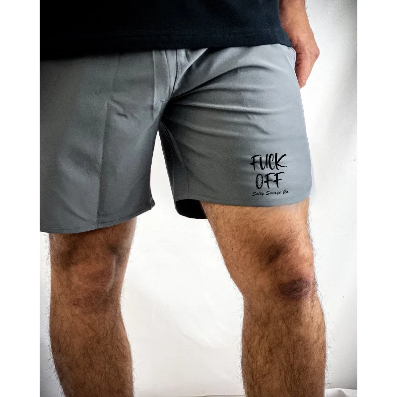 Women's Clothes And Apparel Salty Savage Men’s “Fuck Off” Wave Cut Gym & Swim Performance Shorts