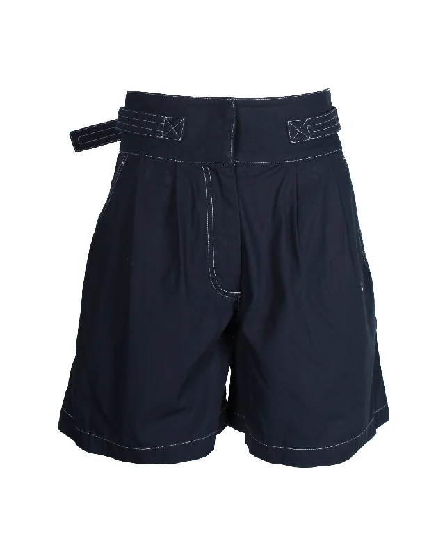 Women's Cozy Clothes Loewe Belted Casual Shorts in Navy Blue Cotton