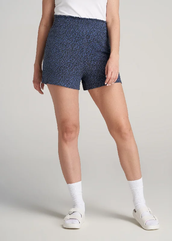 Casual Chic Deals Cozy PJ Lounge Shorts for Tall Women in Navy Leopard