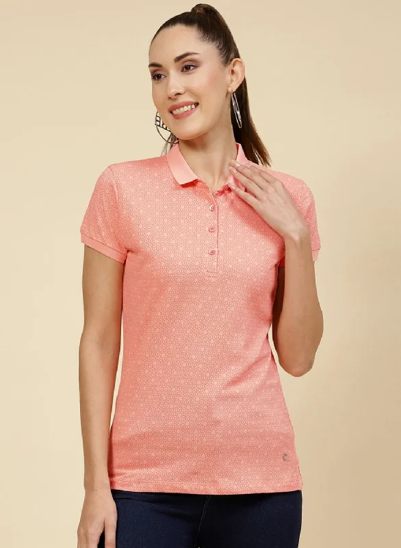 Women's Elegant Apparel Women Peach Printed T-Shirt