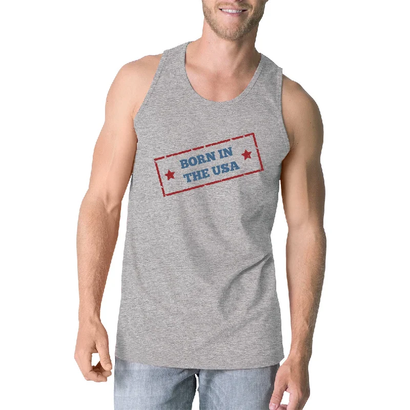 Polished Style Deals Born In The USA Gray Unique Graphic Tank Top For Men Gift Ideas