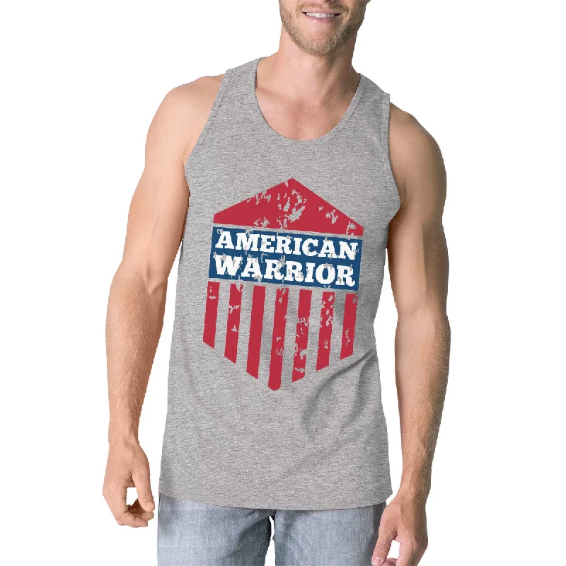 Daring Fashion Promotions American Warrior Gray Crewneck Graphic Tanks For Men Gift For Him