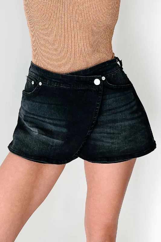 Women's Comfortable Clothes For Weekends Got This In The Bag Wrap Denim Mini Skort (Black)