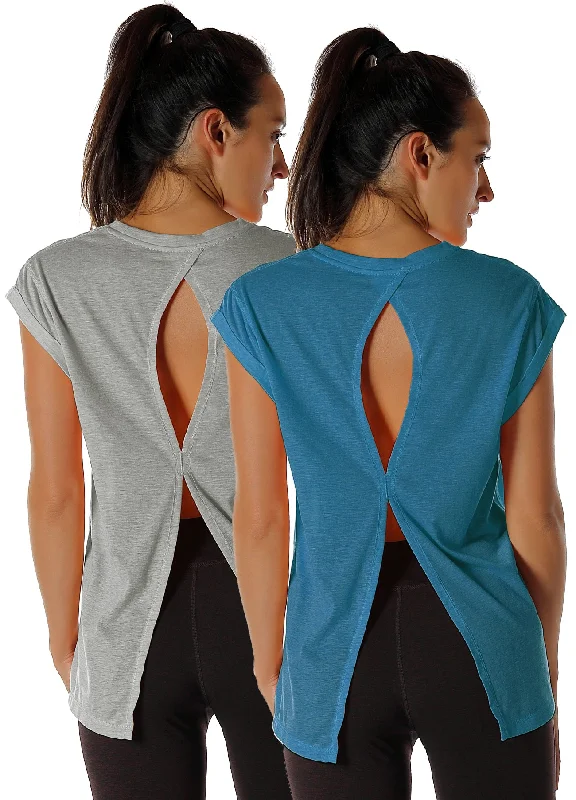 Vintage-Inspired Women's Clothes icyzone Open Back Workout Top Shirts - Yoga t-Shirts Activewear Exercise Tops for Women