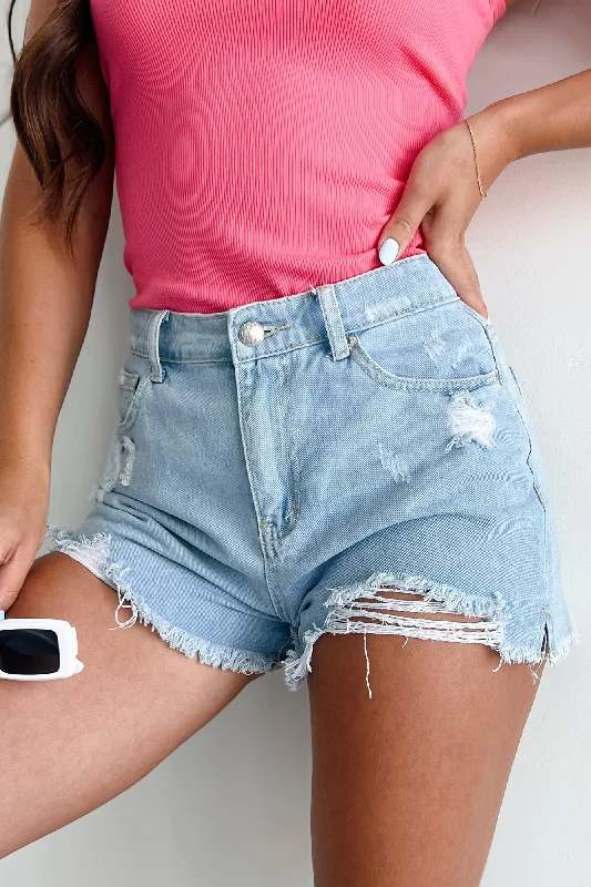 Luxury Women's Clothes Sorka High Rise Distressed Denim Shorts (Light Denim)