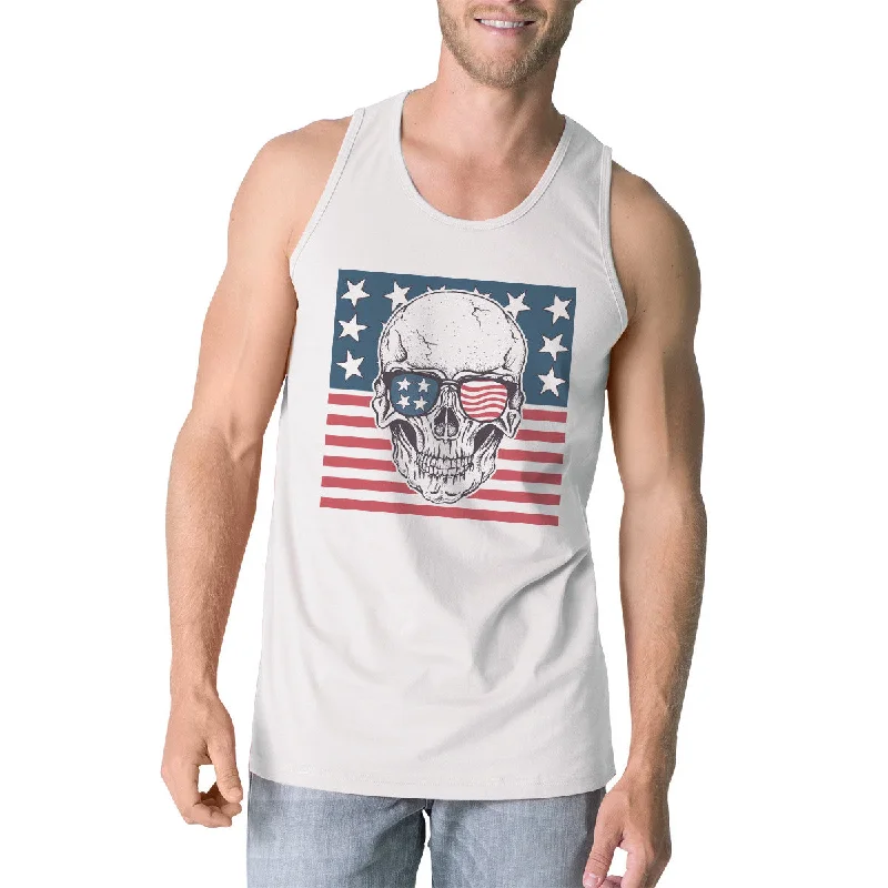 Unbeatable Prices Skull American Flag Mens White Tank Top Crewneck Line Cotton Tee